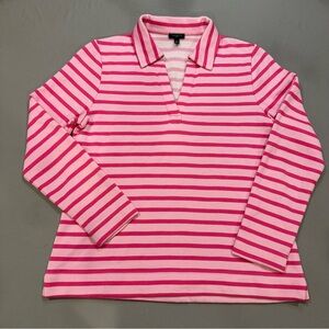 Talbots Women's Collared Stripes Long Sleeve Casual Top Size Medium Petite Pink